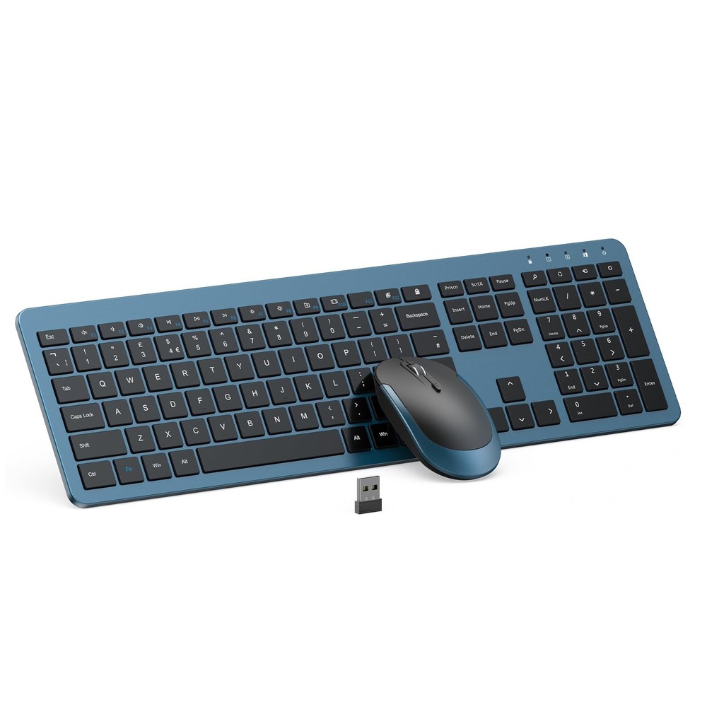 Wireless Keyboard Mouse Combo Full Size Slim 2.4G Numeric Keypad Black Blue