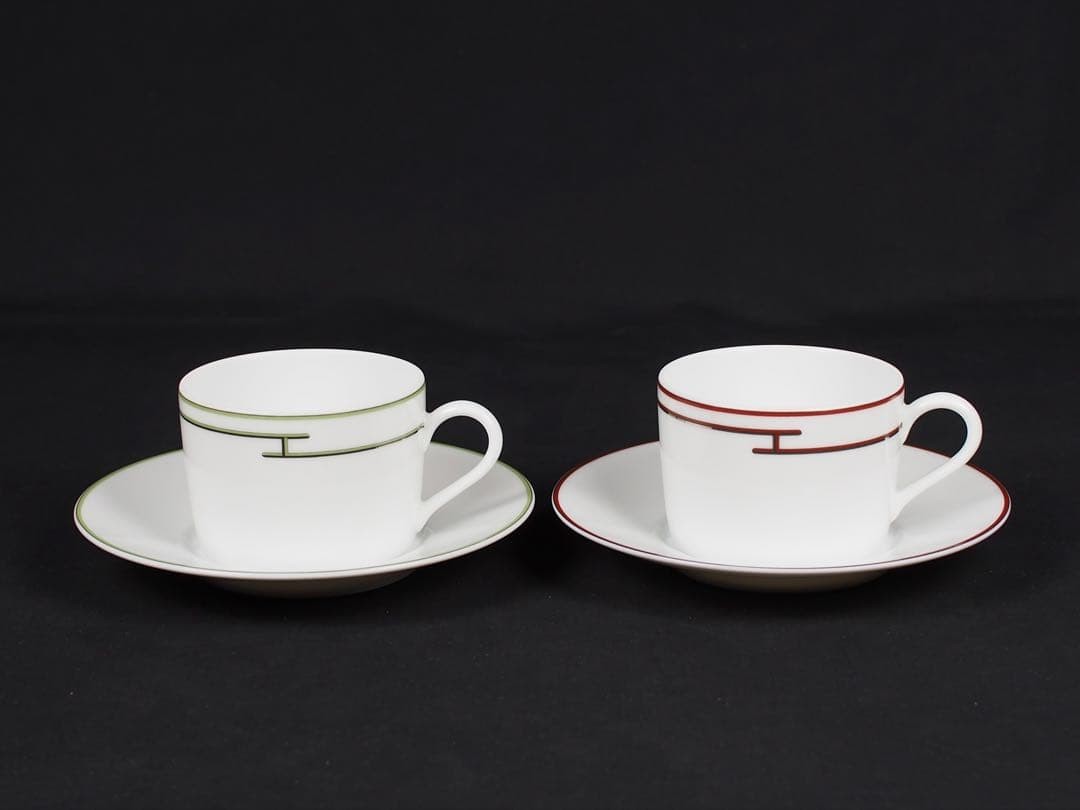 Hermes Rhythm Cup & Saucer Set 2pc White Ceramic with Box Authentic Rare