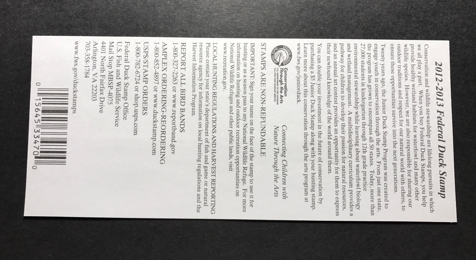 #RW79A 2012 - 2013 - US Federal Duck Stamp - Post Office FRESH