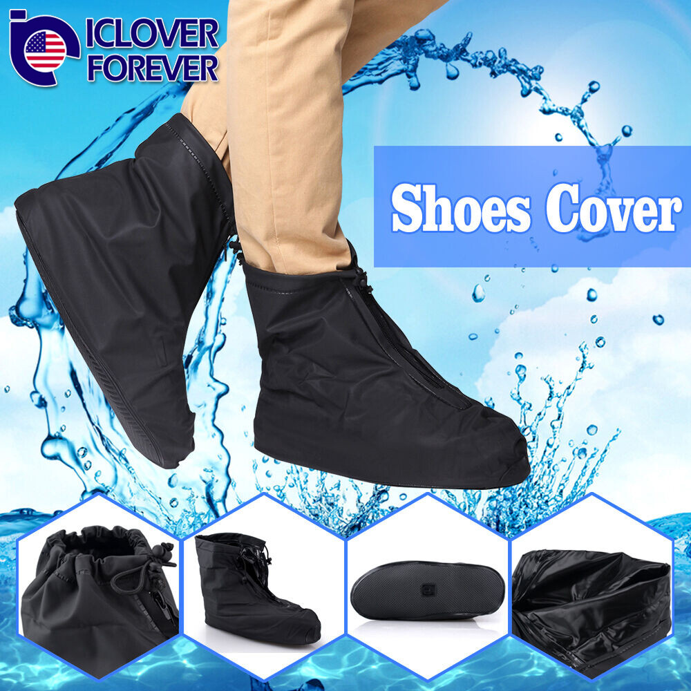 Reusable Rain Shoe Covers Bike Waterproof Zipper Overshoes Boots Gear Anti-Slip