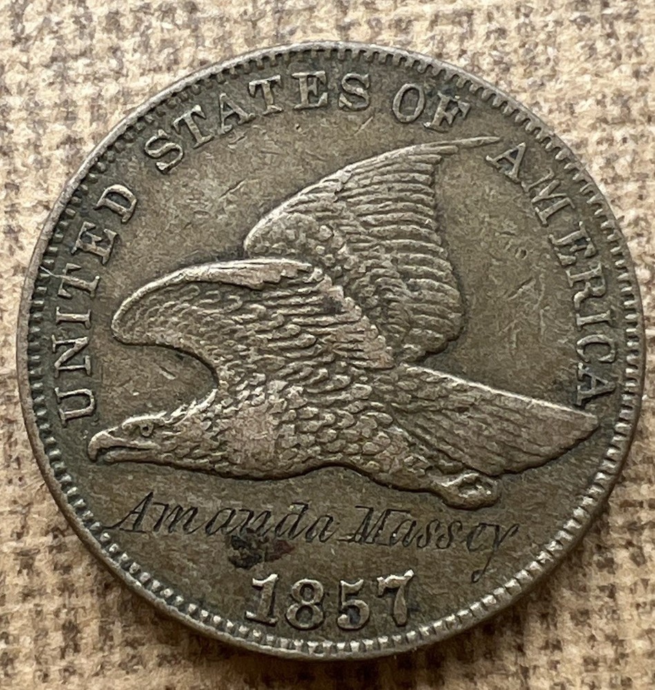 1858 Flying Eagle Cent Engraved “Amanda Massey”