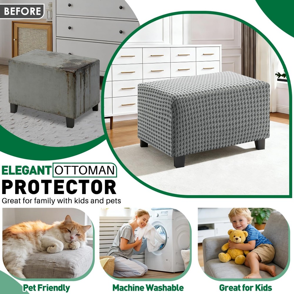 Stretch Ottoman Cover Rectangular Ottoman Slipcovers for Footstool with Elast...