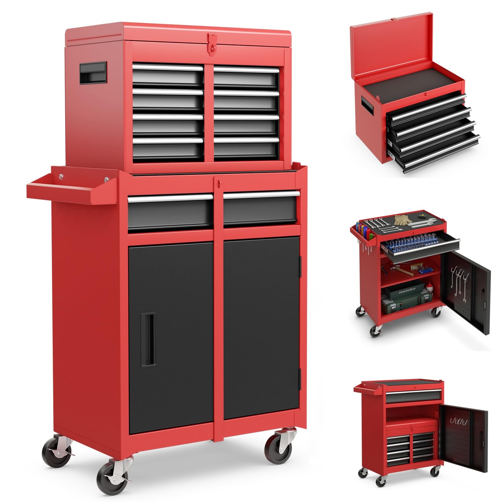 Rolling Lockable 5-Drawer Tool Cabinet with Side Slot & Universal Wheels