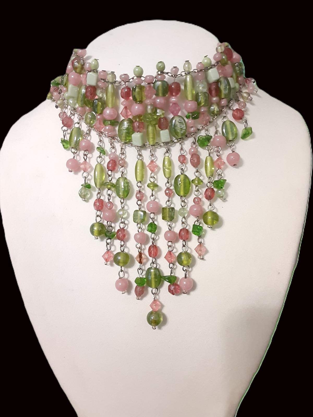 Vintage Artisan Made Cascading Tourmaline and Glass Bead Necklace