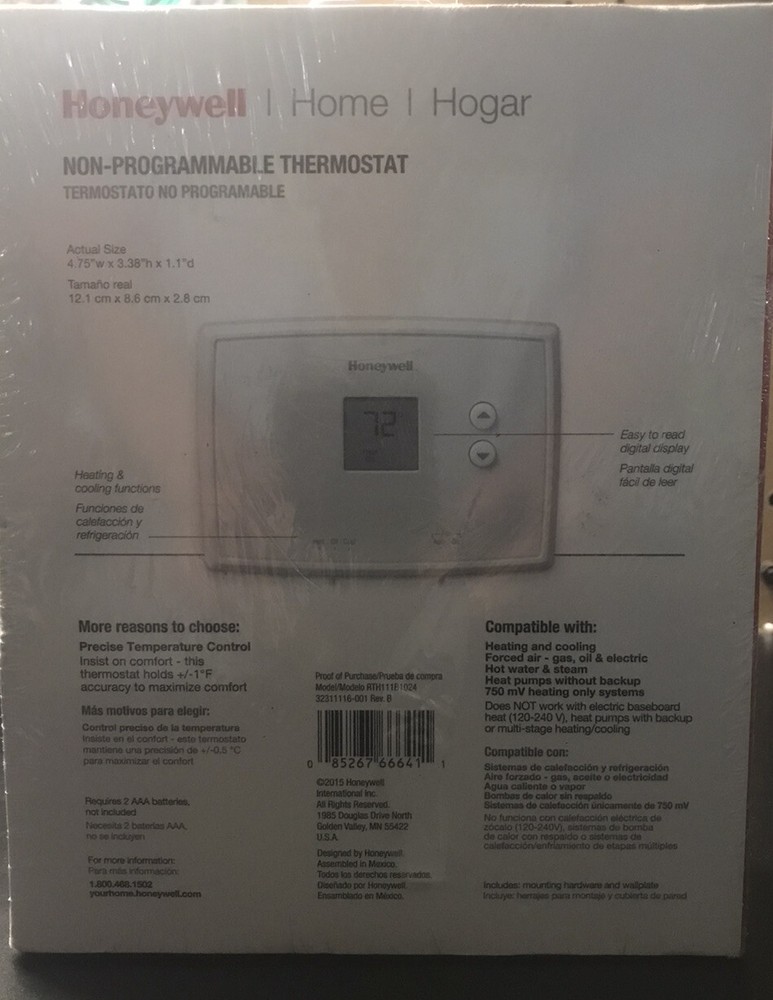 horizontal non-programmable thermostat with digital backlit display