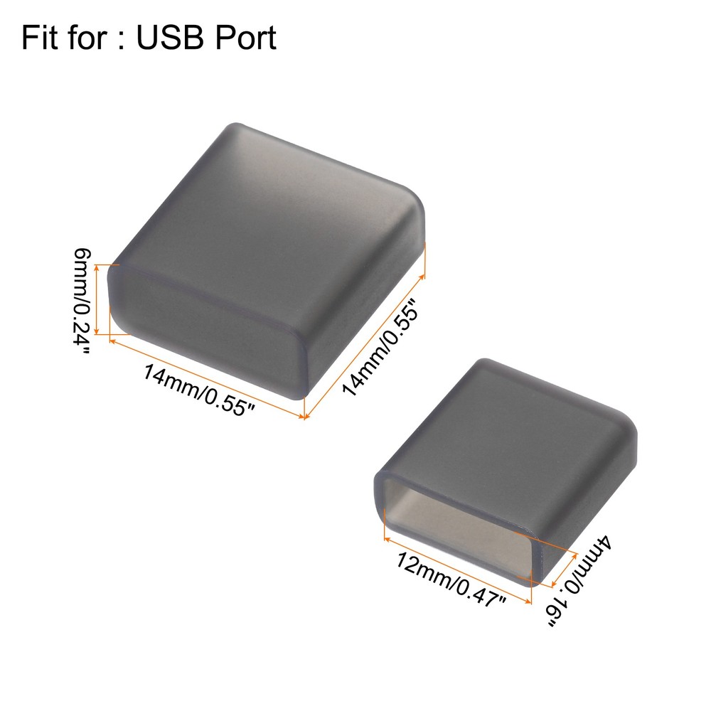 60pcs USB 2.0 Port Cap Cover Silicone Protector for USB Data Cable, Clear Black