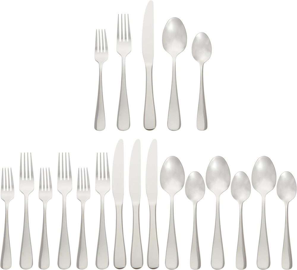 Amazon Basics Silverware Set, Stainless Steel Flatware, Dishwasher Safe, Service