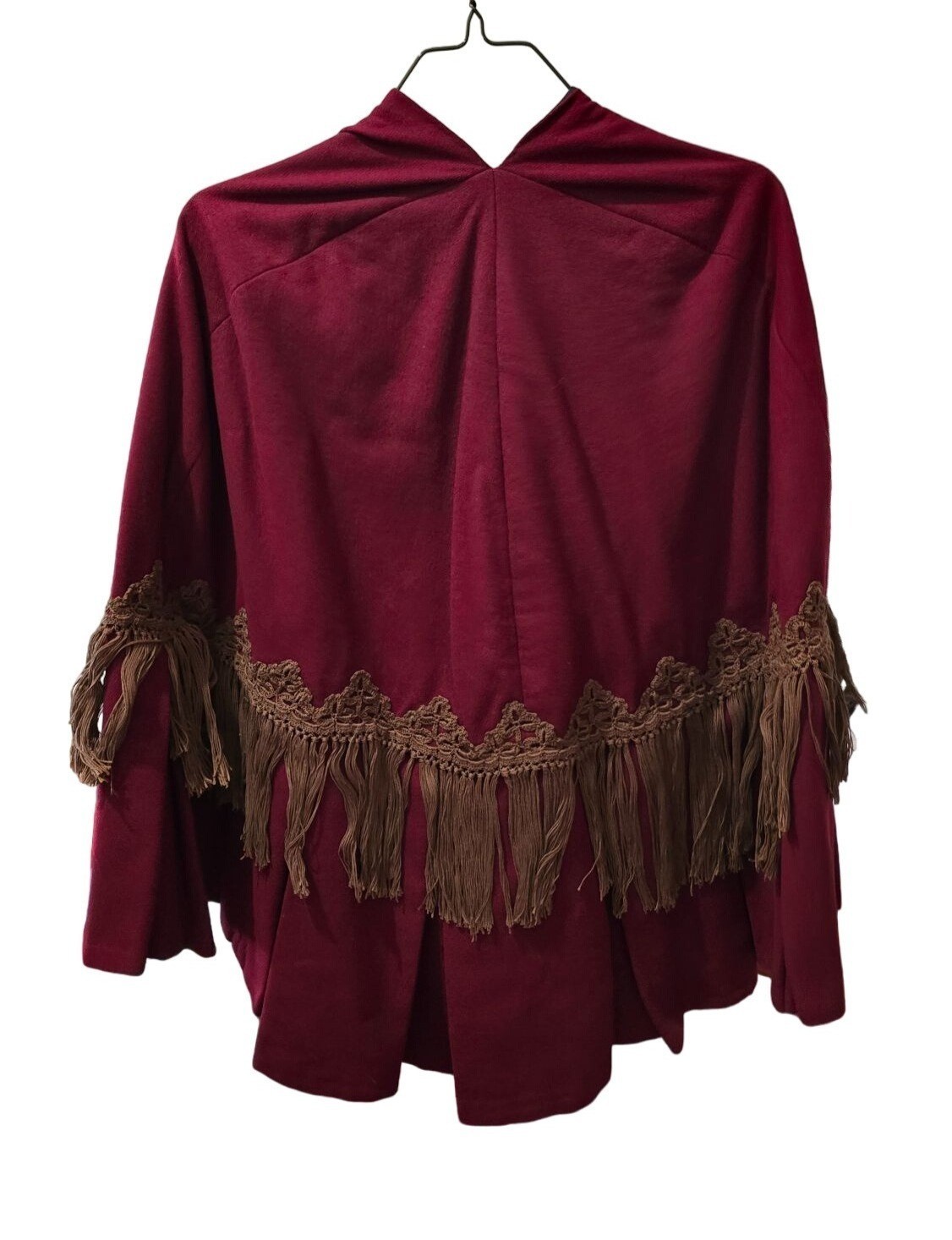 Victorian Burgundy Wool Capelet Fringe Cloak Steampunk Civil War Reenactment