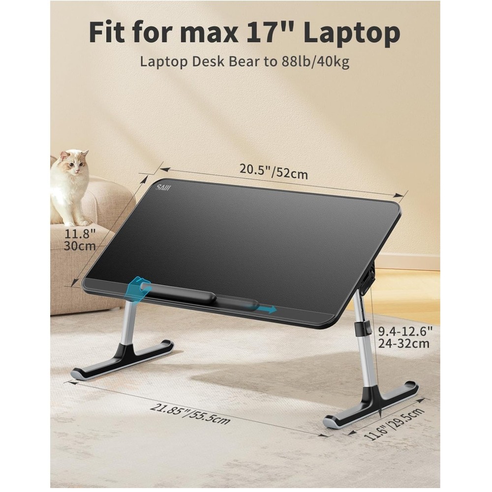Adjustable Leather Laptop Bed Tray Table - Black