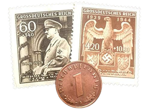 WWII Germany 1 Reichspfennig 1936-1940 Bronze Coin & MNH Stamps Collectible