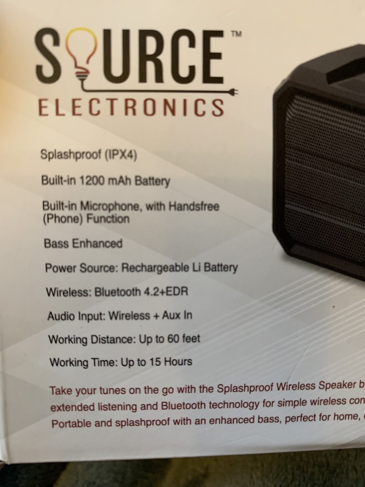 NEW Sealed Source Electronics Splashproof Wireless Speaker Bluetooth Microphone