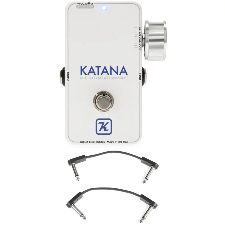 Keeley Katana Clean Boost Pedal with EBS Patch Cables - Throwback White