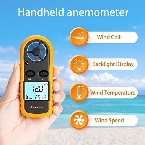 Handheld Anemometer Digital Wind Speed Meter Temperature LCD Gauge