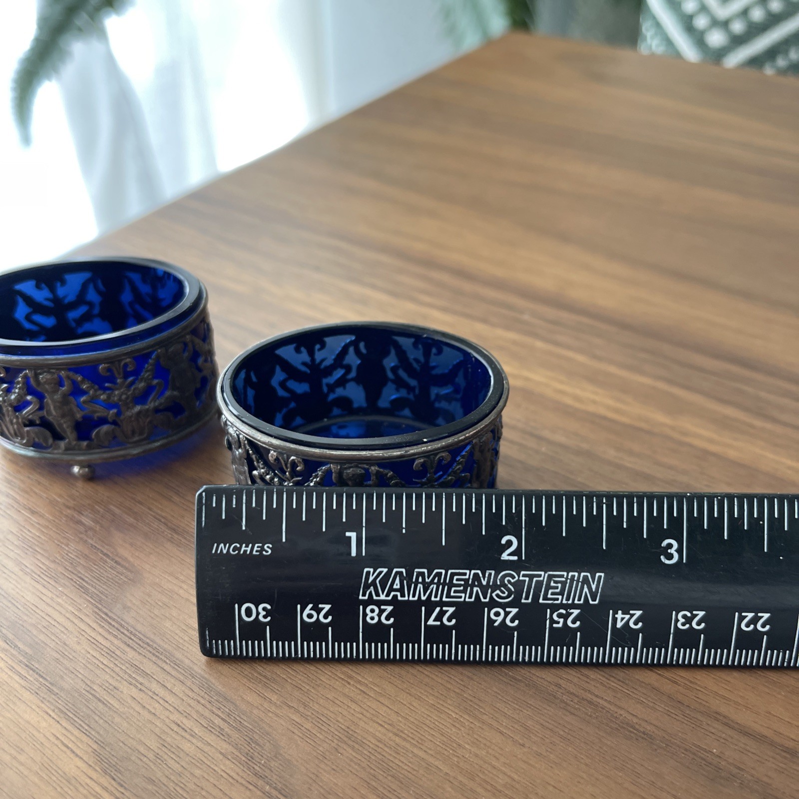 Cobalt & Silver Salt Cellars Or Dips Antique Set of 2