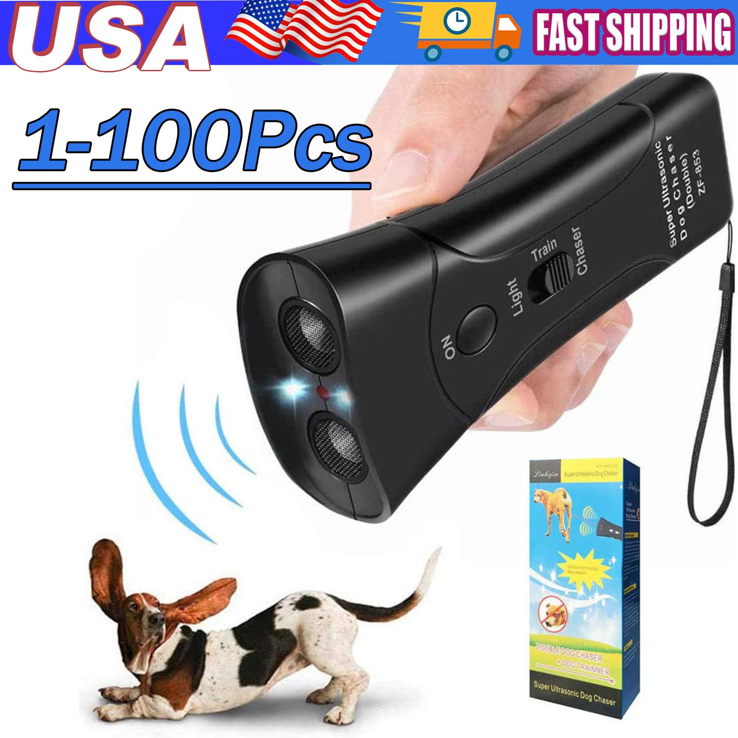 Ultrasonic Anti Dog Barking Device Pet Trainer LED Light Gentle Chaser Style Lot