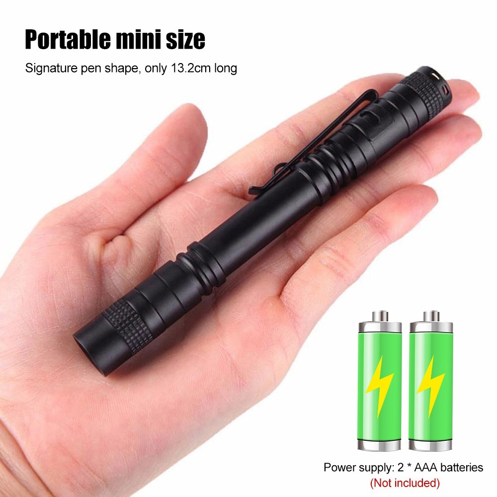 5X Mini LED Flashlight Work Light Camping Small Torch Clip Penlight Pocket Lamp