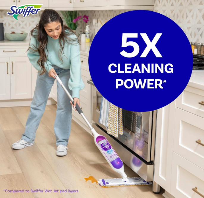 Swiffer PowerMop Kit – Includes Mop, 2 Pads, Cleaning Solution & Batteries