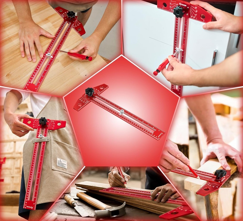 Precision Angle Adjusting T-Square Ruler with Laser Engraved Scales & Pencil