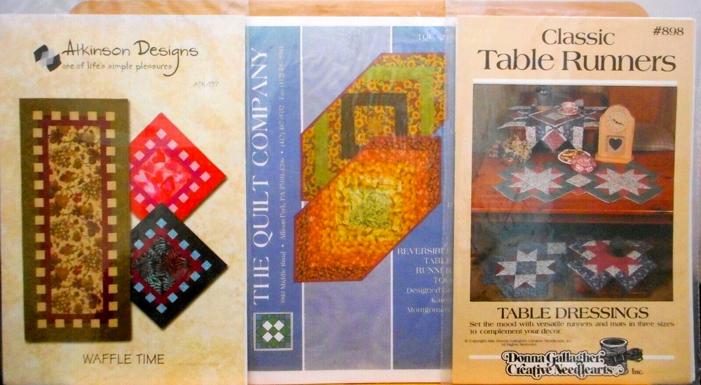 3 New Table Runner Quilt Patterns-Atkinson Waffle Time-Reversible-Classic #69