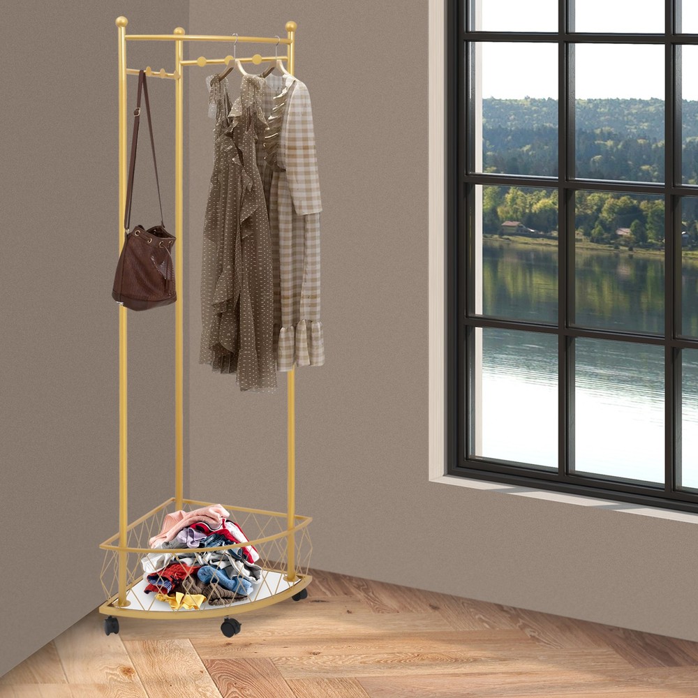 Corner Clothes Rack Coat Storage Rack Floor Standing Clothes Rack