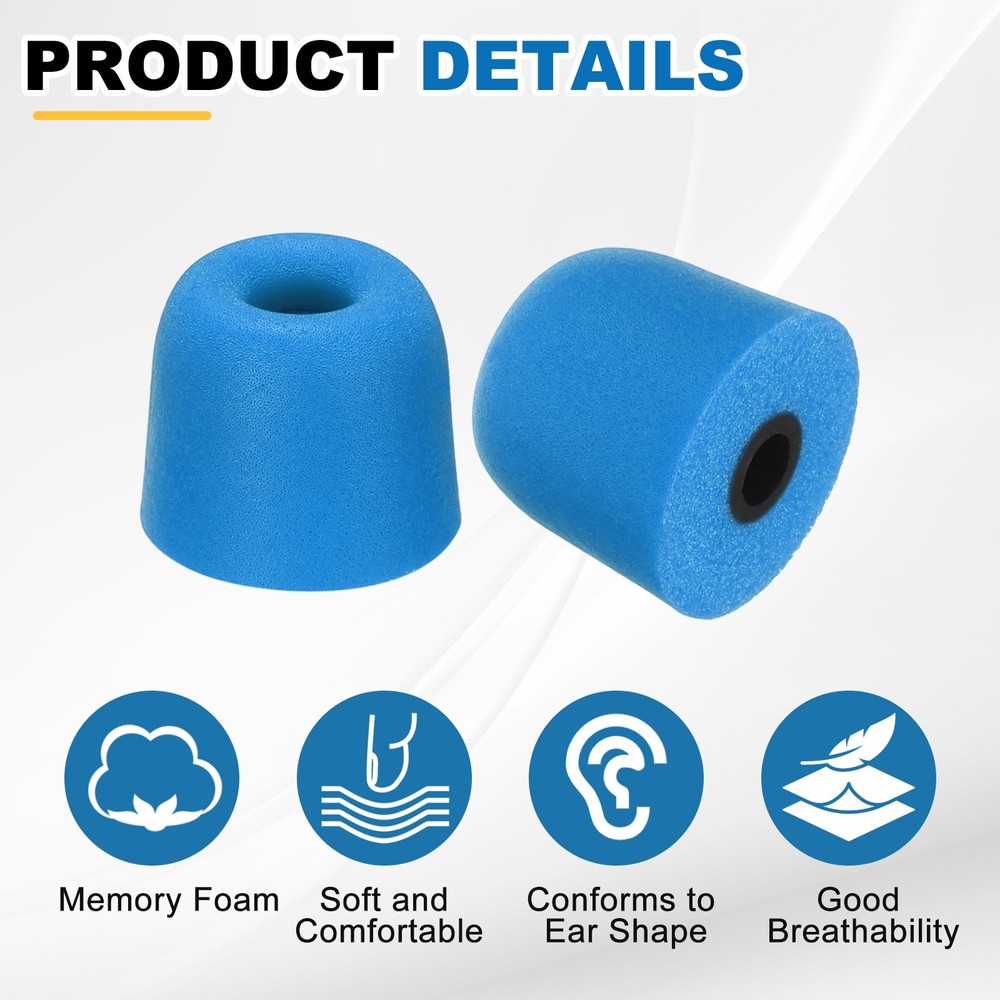 Memory Foam Earbud Tips (3mm/0.12"), 12Pcs - Medium Ear Bud Tips, Blue
