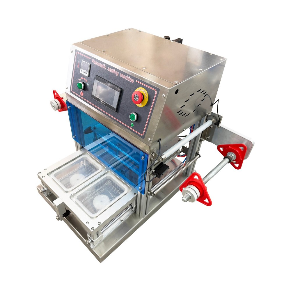 110V Automatic Pneumatic Lunch Box Sealer Nitrogen Sealing Machine 2-Box Tray