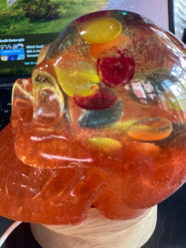 Rainbow Brain Resin Skull Extra Large Includes USB lighted base Handcrafted New