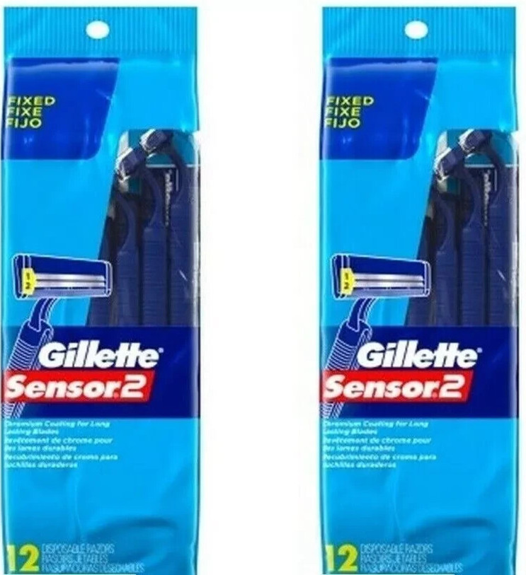 Gillette Sensor2 Disposable RASORS 12 Count (#2 PACK) Chromium Coating