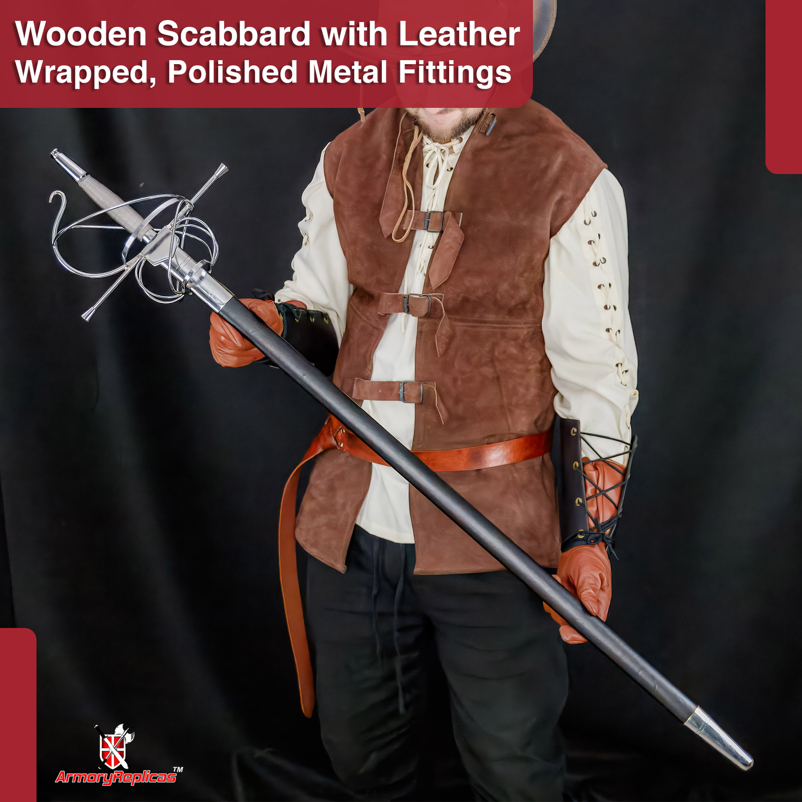 Historical Swept Hilt Rapier Sword 45 Inches with Polished Nickel Silver Accents