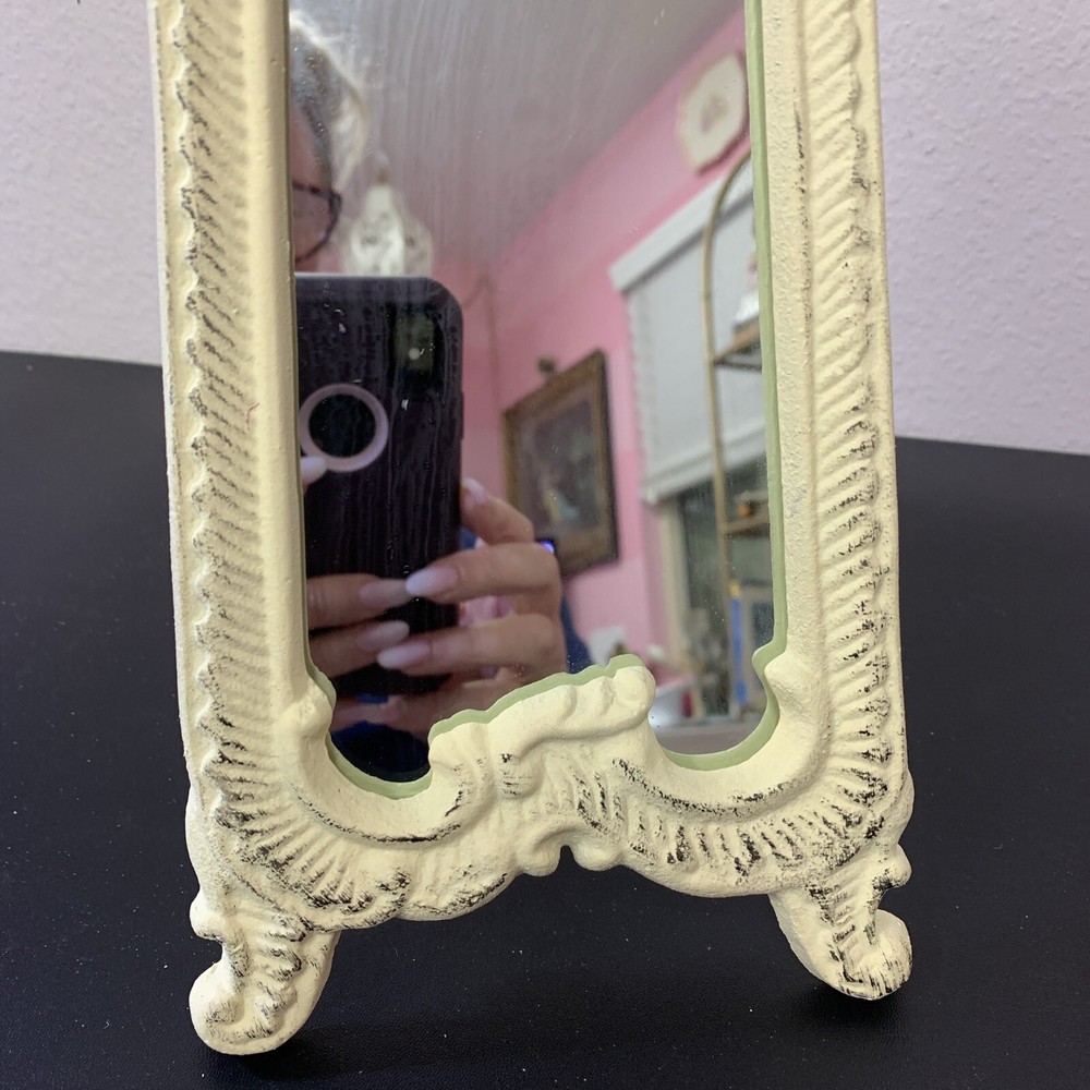 Whitewashed Decorative Mirror- Heavy Cast iron