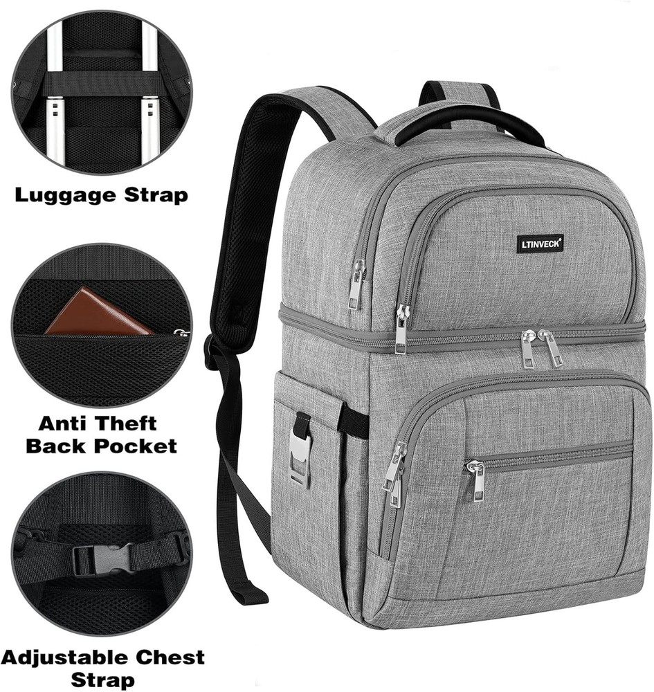 Cooler Backpack,Insulated Backpack Leakproof Double Deck Grey