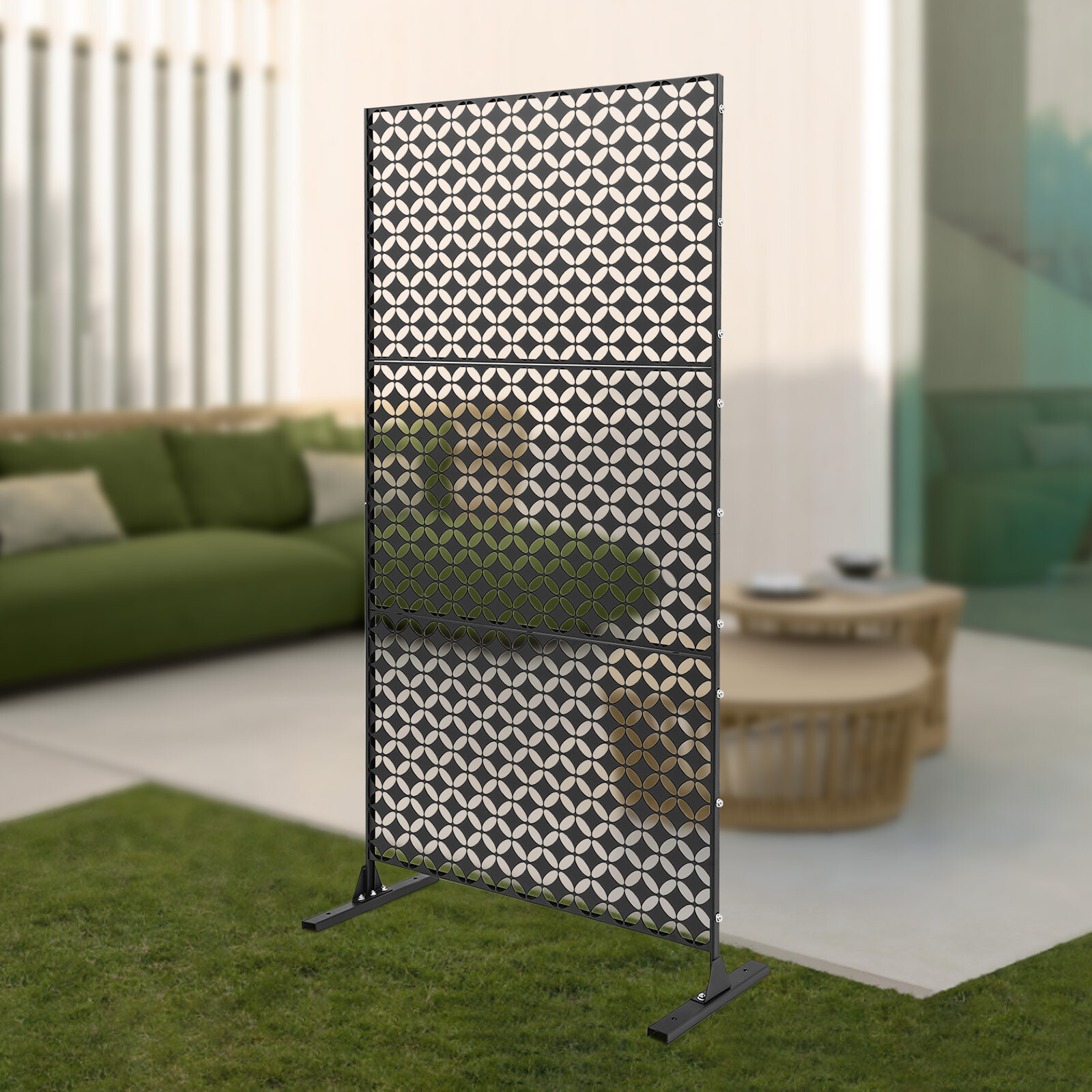 Black 35.4*74.8in Privacy Screen Freestanding Laser Cutting Privacy Fence Screen