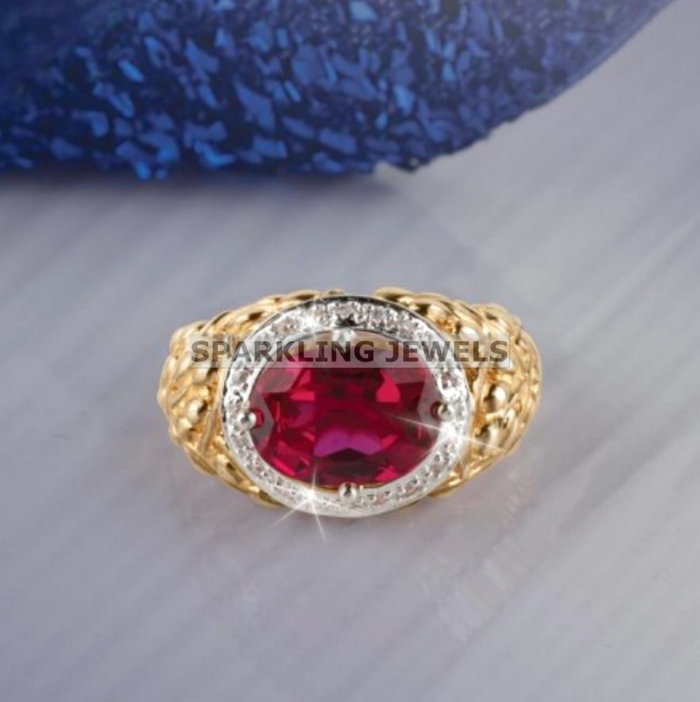 Lustrous Garnet Oval Cut With 14K Solid  Gold  Ring For Men #C208