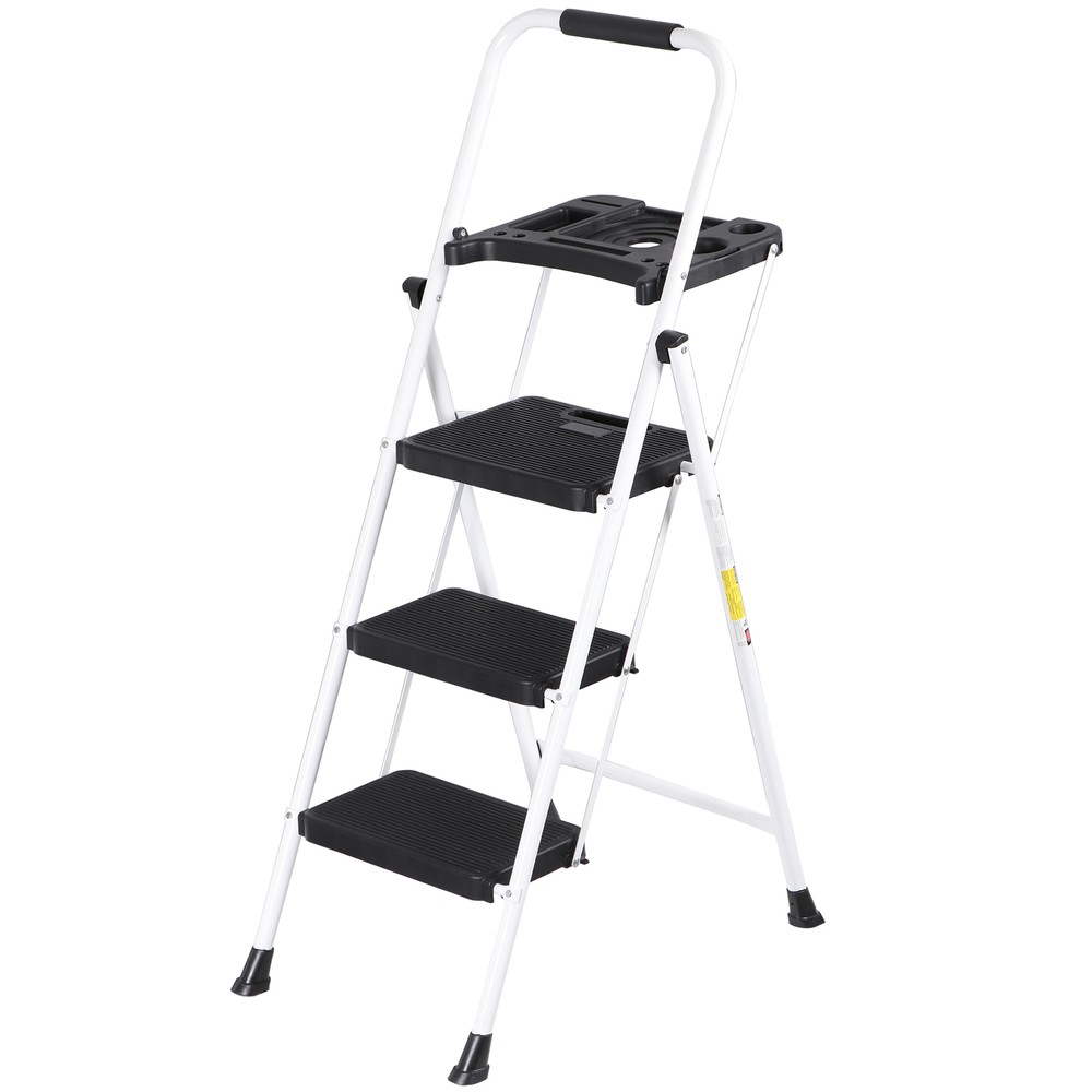 Step Ladder 3 Step Ladder with Tool Platform Folding Step Stool Multi-Purpose
