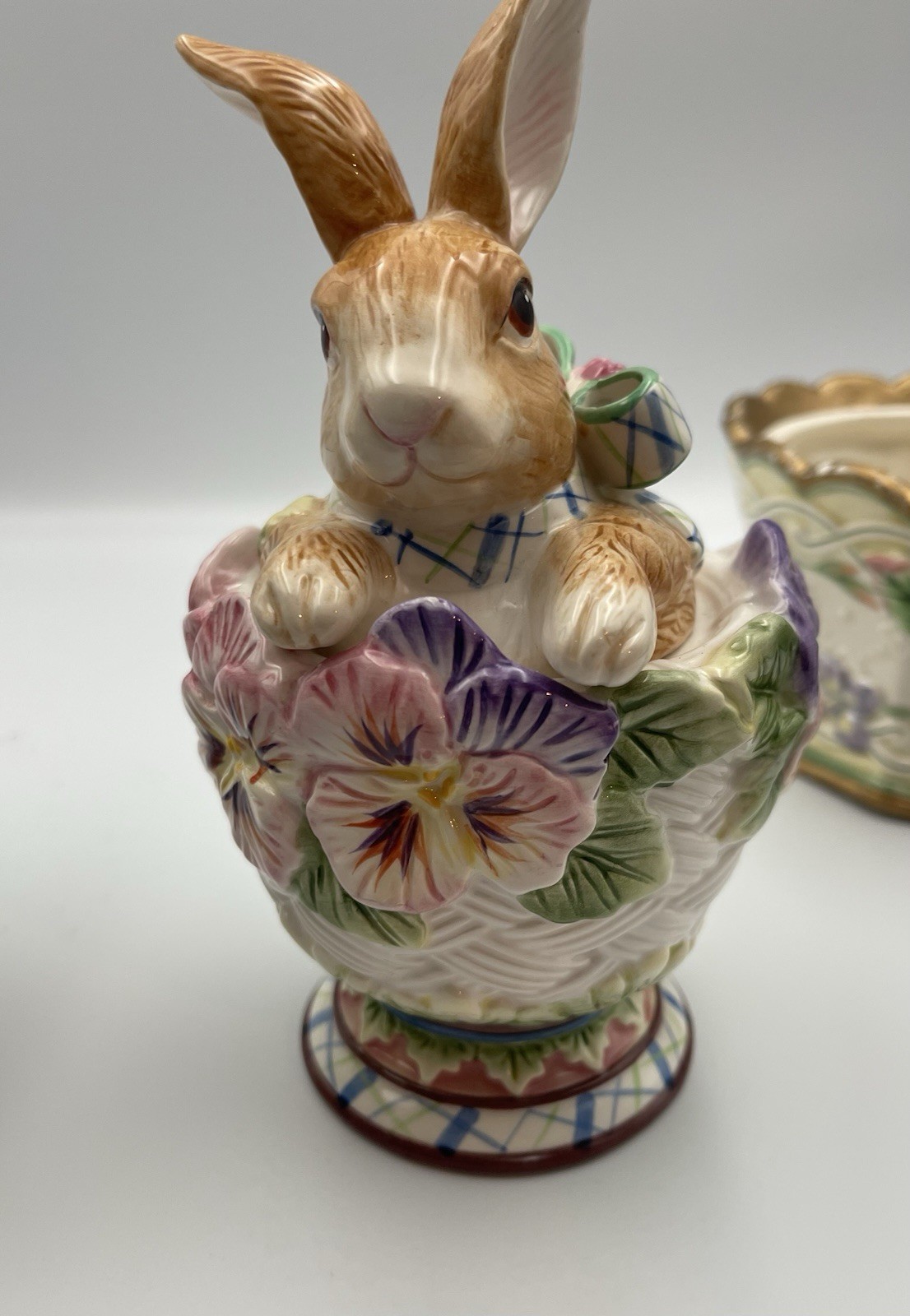 Fitz & Floyd Halcyon Bunny Teapot Sugar Jar Planter Set Easter Spring Floral