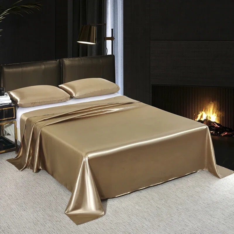 Luxury Bedsheet Solid Color Flat Sheet Soft Comfortable Satin Bedding Bed Sheet