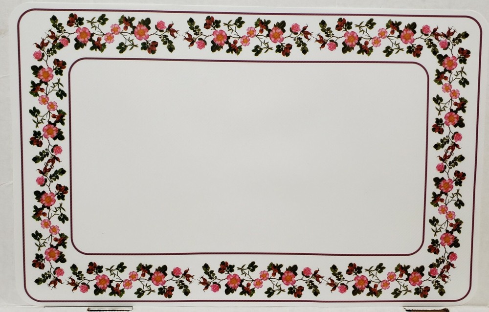 12 pc 3D Thin Plastic Set: 6 PLACEMATS & 6 COASTERS, PINK FLOWERS FRAME, Mirtex