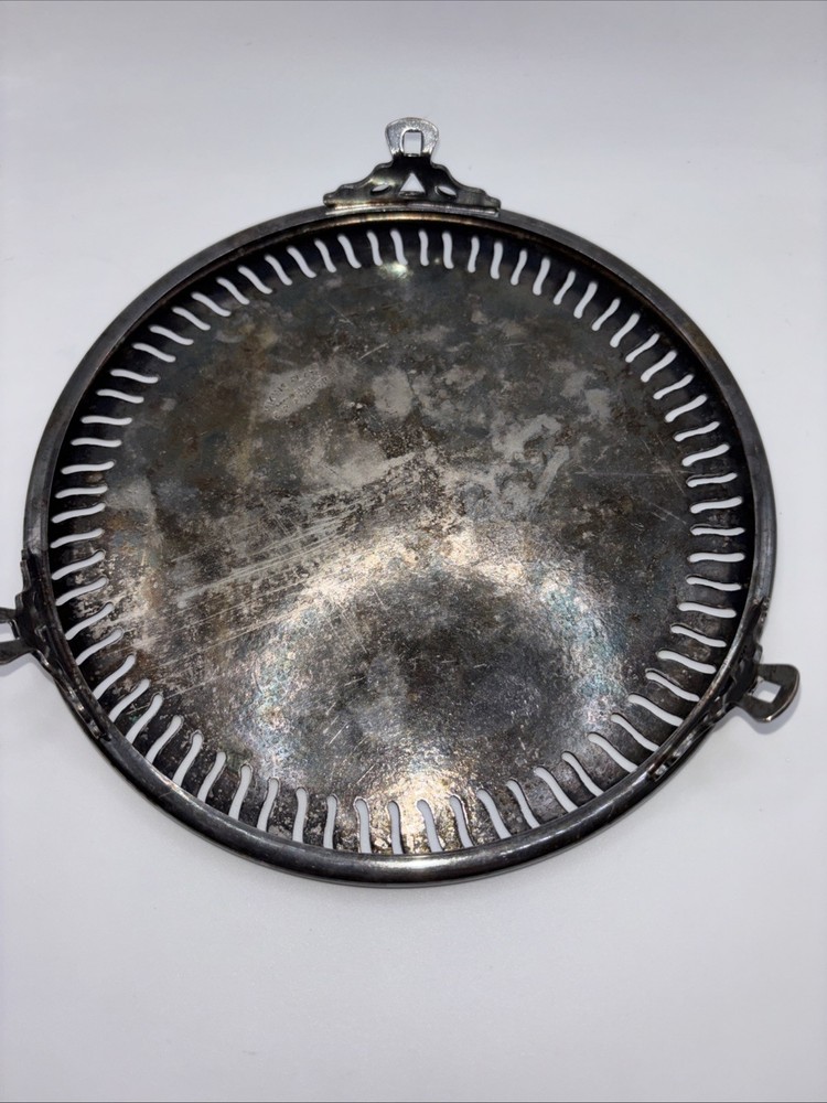 Vintage Viking Plate E.P. On Copper 6.5” Round Pierced Embossed Trivet