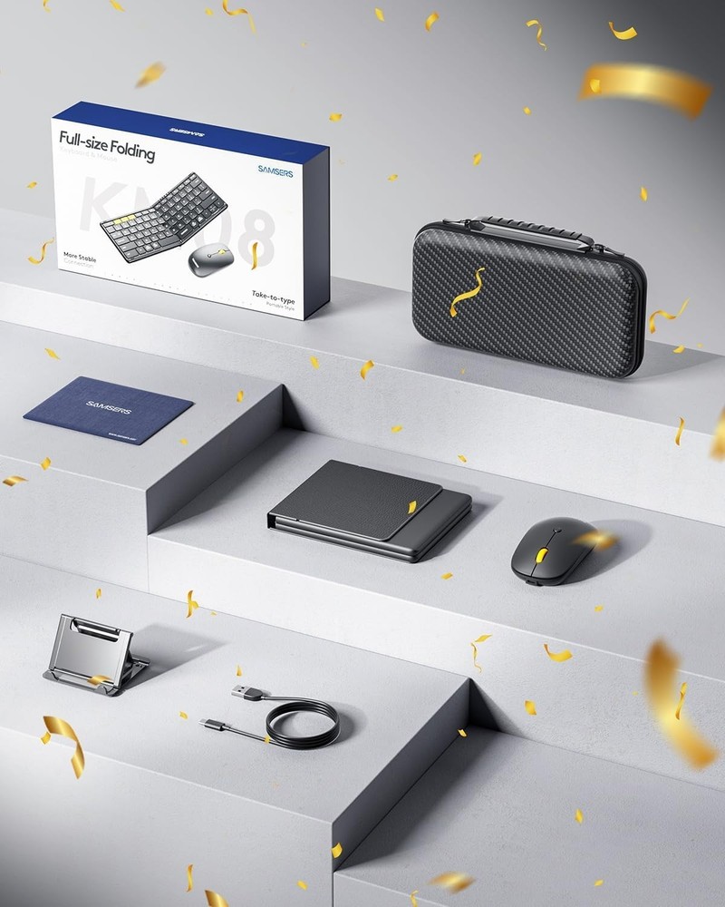 Foldable Keyboard and Mouse, Samsers KM08 Folding Bluetooth Keyboard Mouse Combo