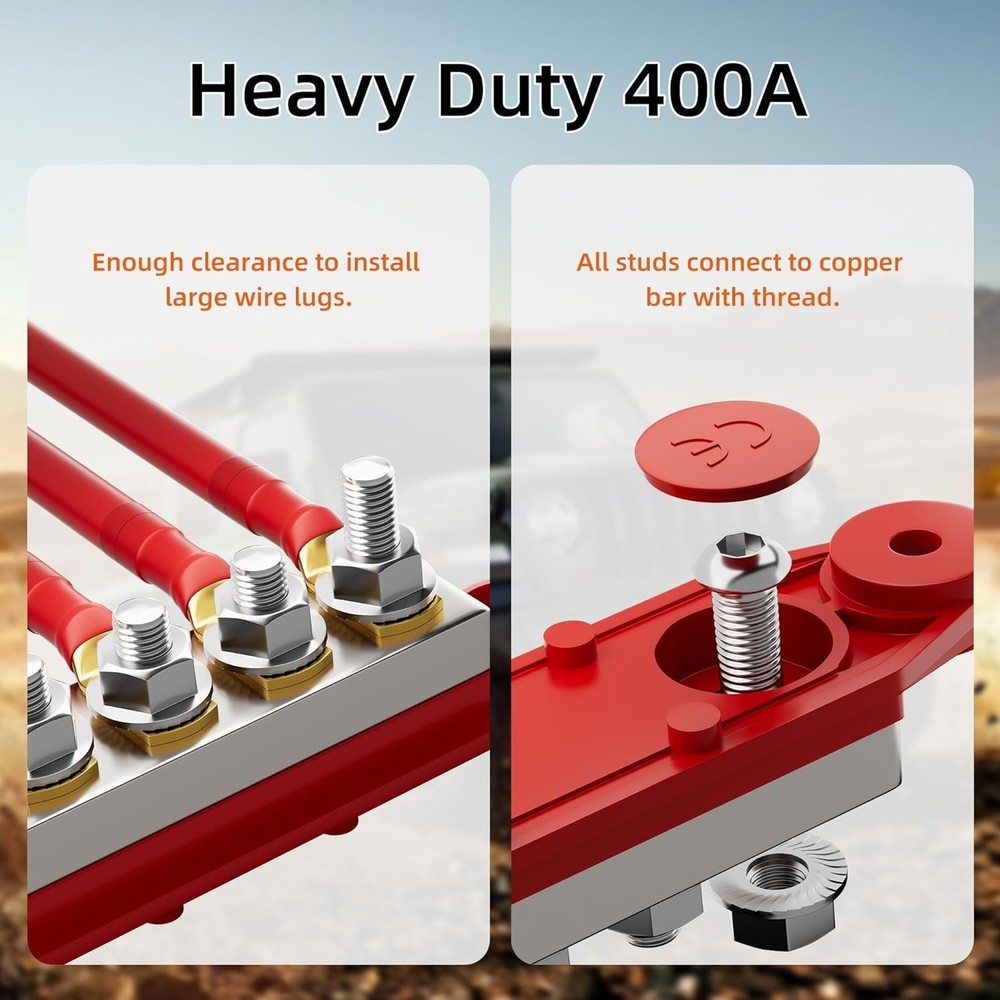 400A 12V Bus Bar Power Distribution Block with 6 Terminal Studs