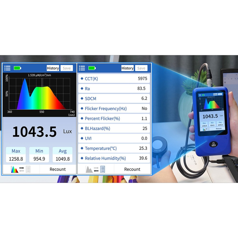 Light Spectrum Meter Handheld Spectrometer Illuminance Meter Curve