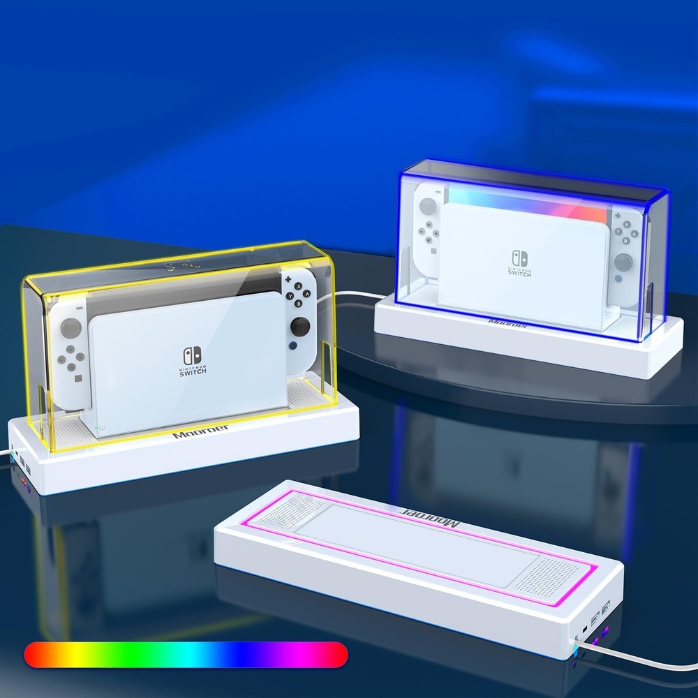 Nintendo Switch/OLED Anti-Scratch Slim Dock Case with 16 LED Colors Light Base