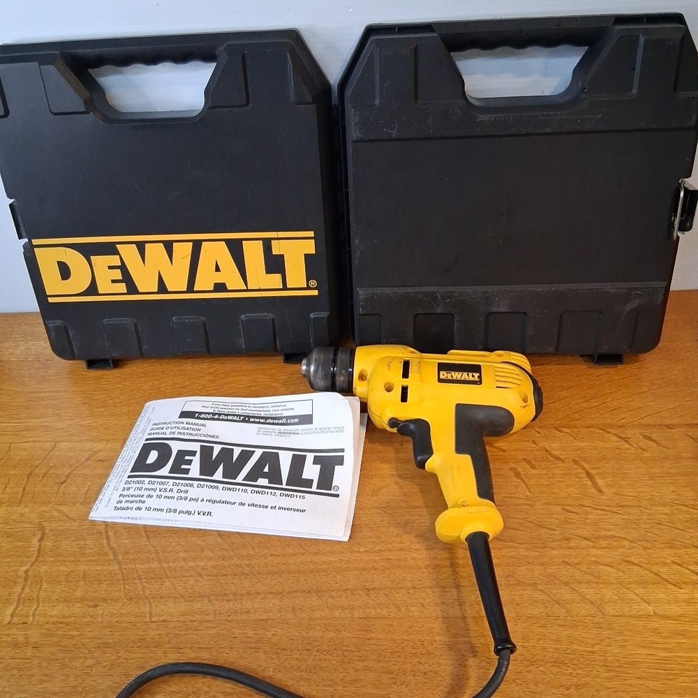 DeWalt DWD115K 3/8" Corded Variable Speed Drill 8 Amp Mid-handle  w/Case Keyless
