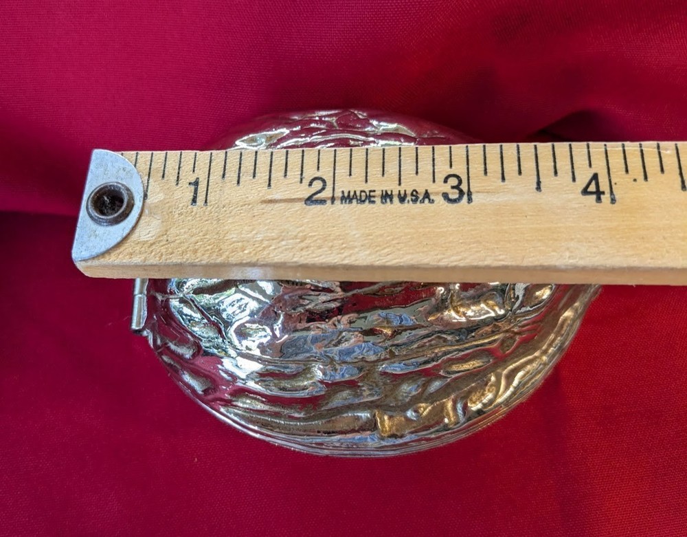 Vintage 1970's Nut Cracker Silvertone Metal Walnut Shaped Hinged