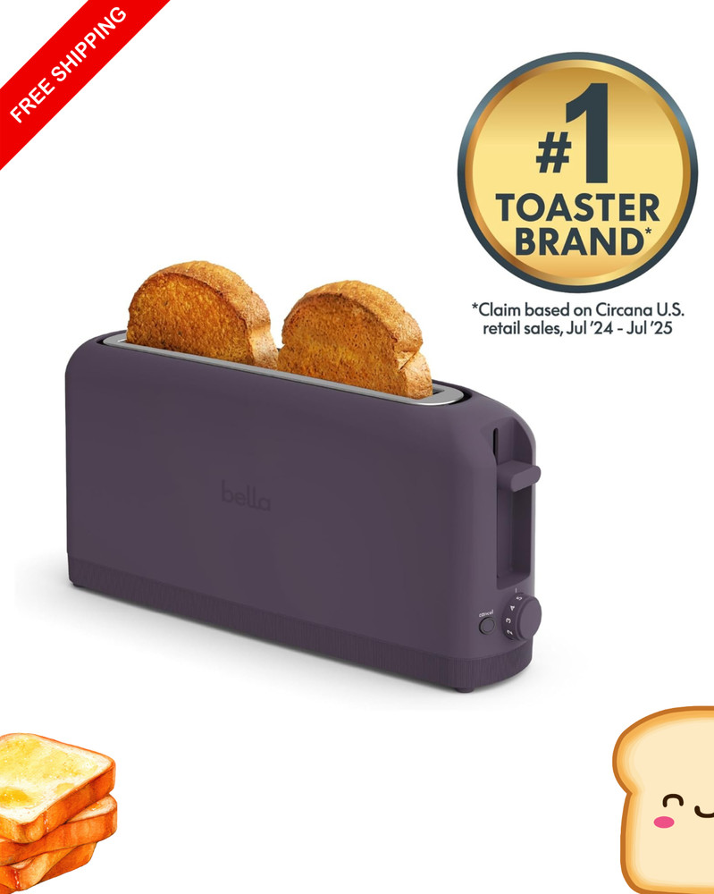 bella 2 Slice Slim Toaster, Fits-anywhere™ Kitchenware, 6 2 Slice, Plum