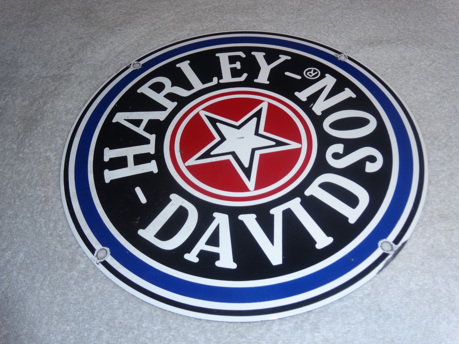 VINTAGE HARLEY DAVIDSON MOTORCYCLE 11 1/4" PORCELAIN METAL GASOLINE OIL HOG SIGN