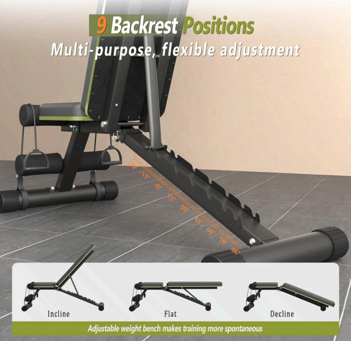 Adjustable Weight Bench Foldable 700lbs 9 Backrests Incline Decline Flat Bench