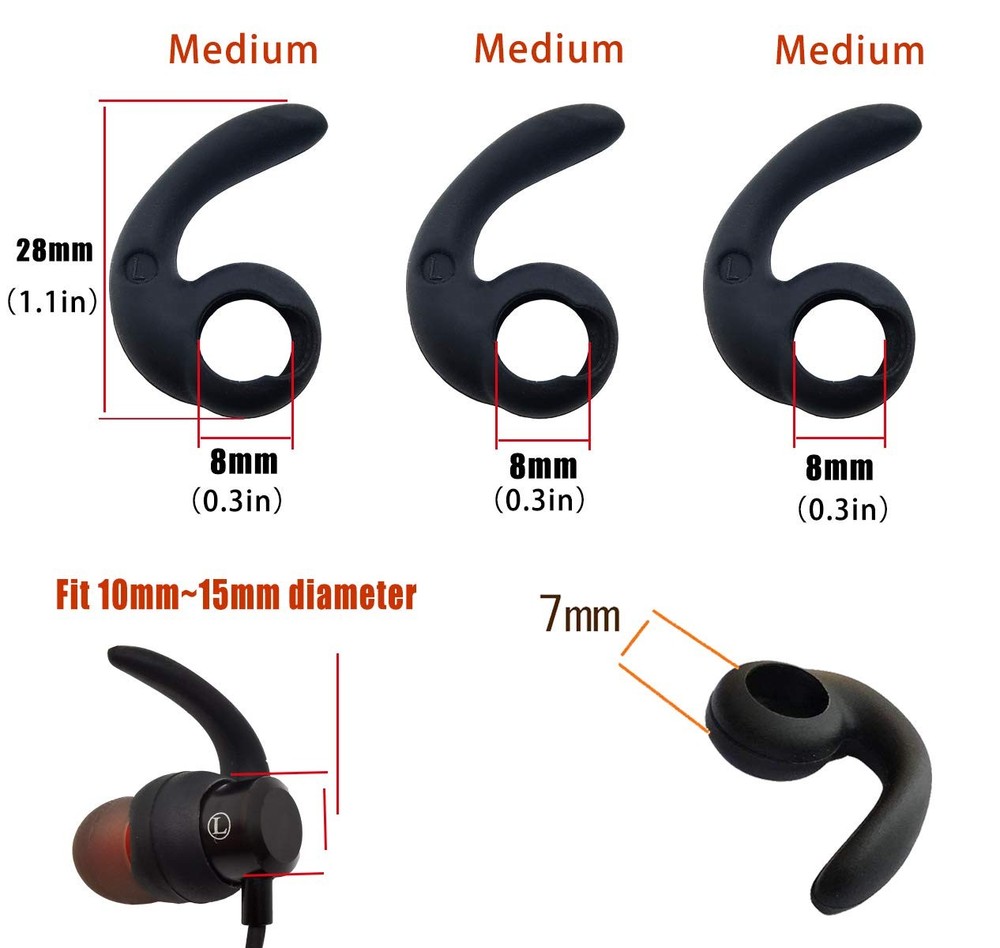 Earbuds Replacement Tips Soft Silicone Earbud 2 Black-Medium, 2Black-Medium