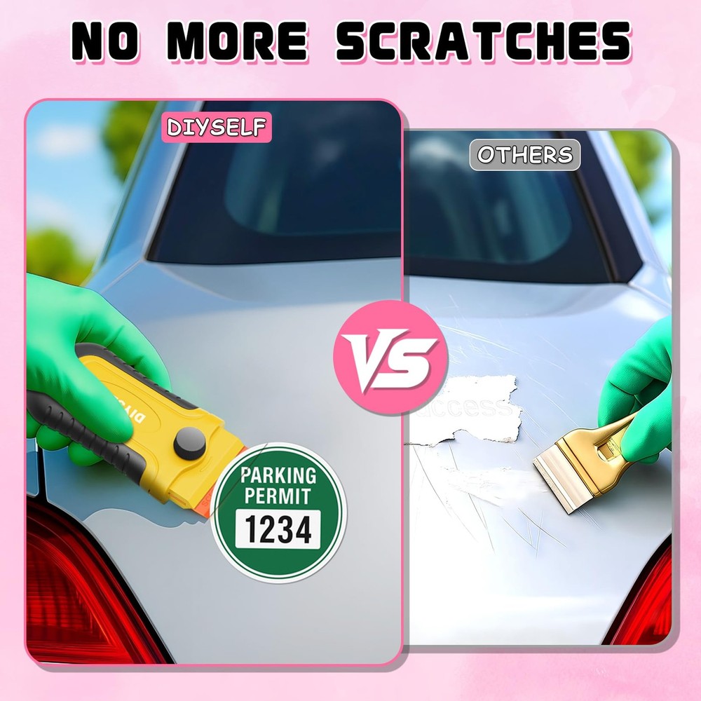 DIYSELF 2 Pcs Plastic Razor Blade Scraper with 2 Pack, Yellow-plastic Blades