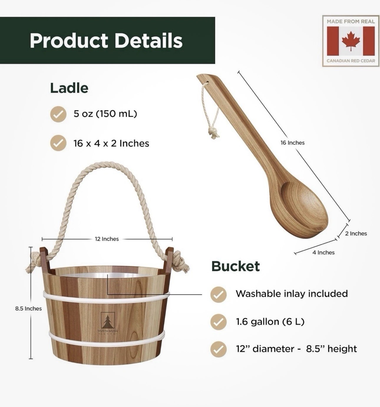 Northwood Sauna Cedar Bucket And Dipper READ